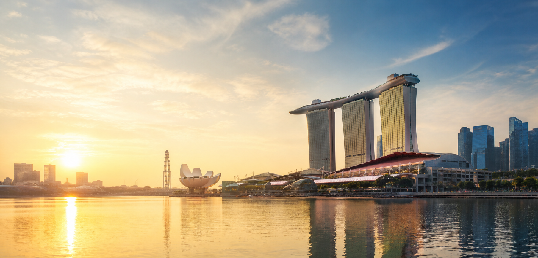 Marina Bay skyline in Singapore at sunrise